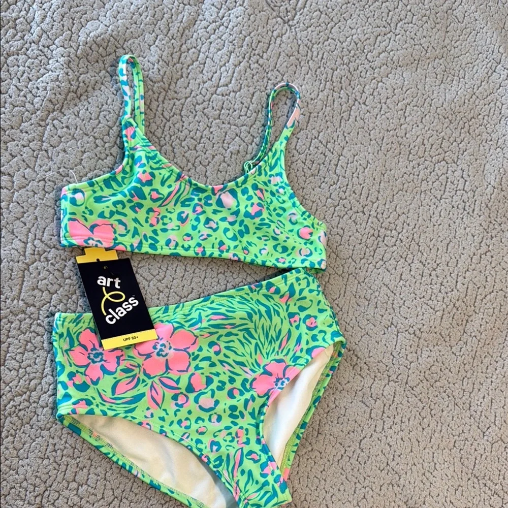 Art Class Green and Pink Bikini Swimwear - Picture 1 of 9